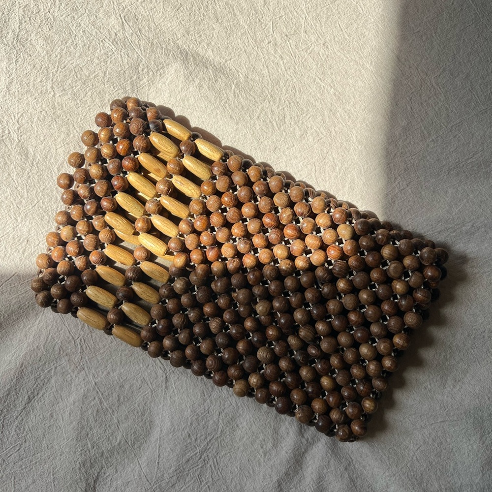 Wooden beaded handbag clutch